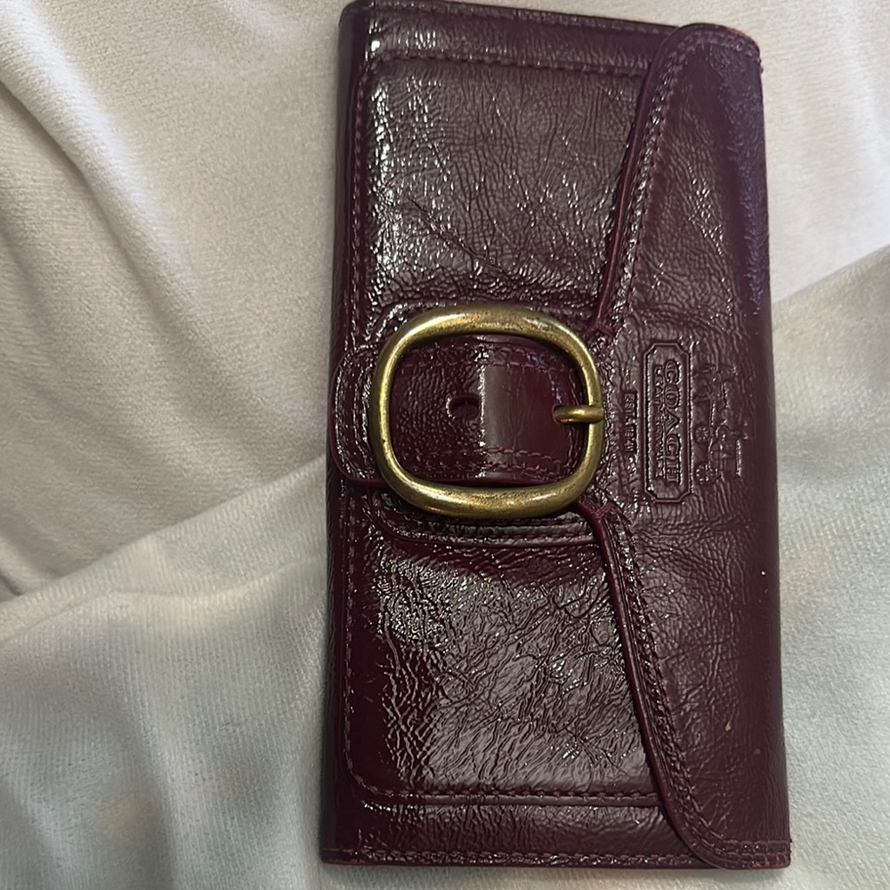 Coach Burgundy Leather Wallet with Gold Buckle